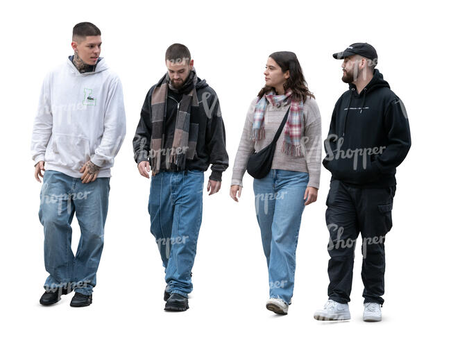 cut out group of friends walking