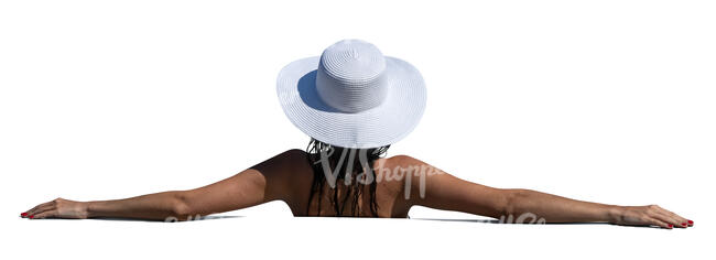 cut out woman with a hat relaxing in the pool