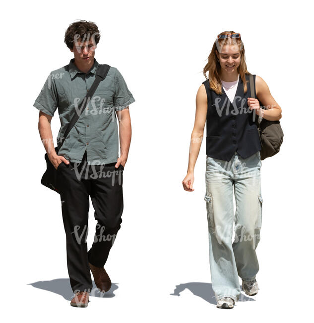 man and woman walking together casually