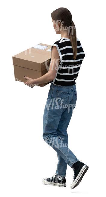 cut out woman carrying a cardboard box