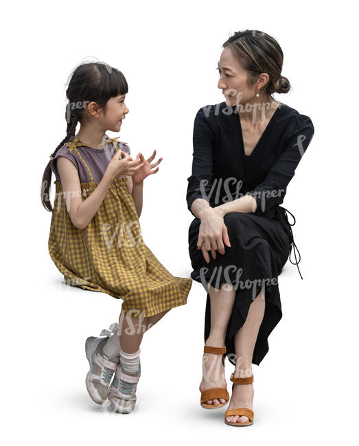 cut out japanese woman and child sitting together