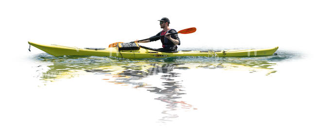 cut out side view of a man kayaking