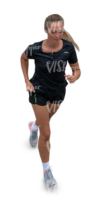 top view of a sporty woman running