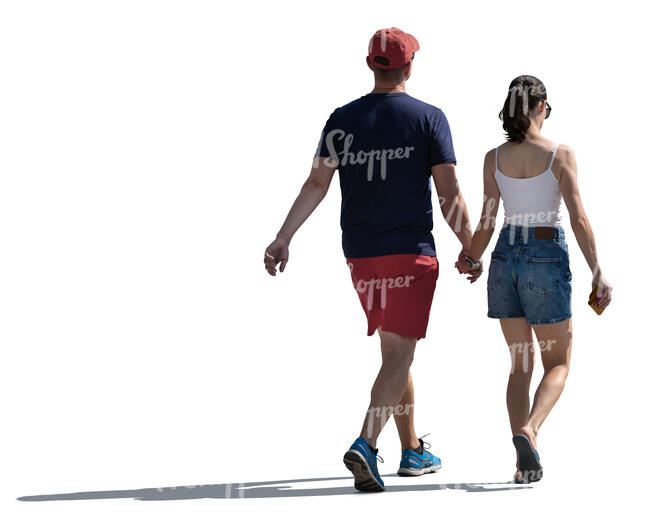 cut out backlit young couple walking in summer