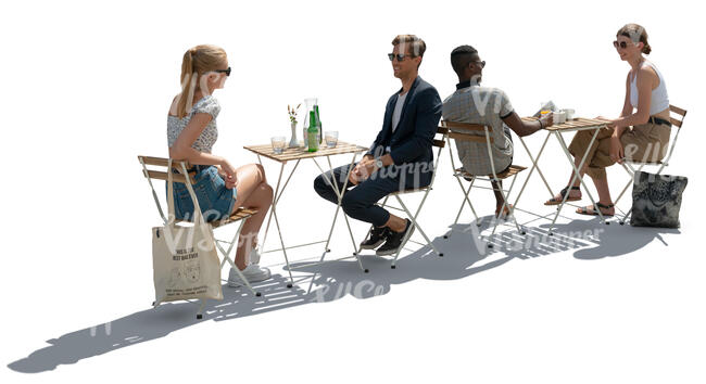 street cafe with people sitting and talking in backlight