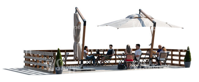 cut out café with parasols and patio fence 