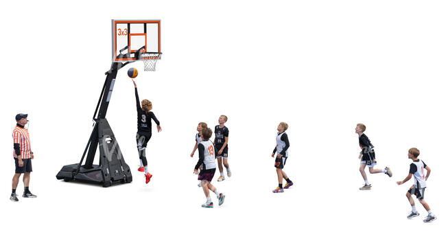 cut out group of boys playing street basketball