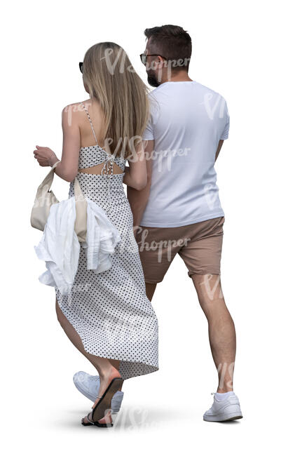 couple in summer walking hastily