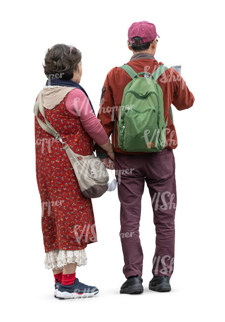cut out older asian couple standing