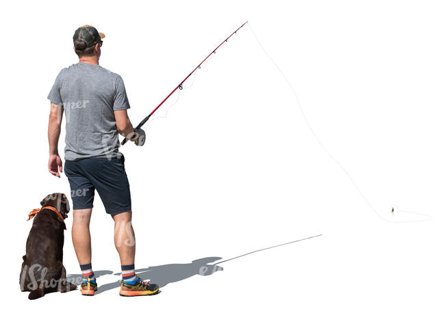 cut out fisherman with a dog