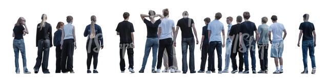 cut out large group of young people standing and looking at smth