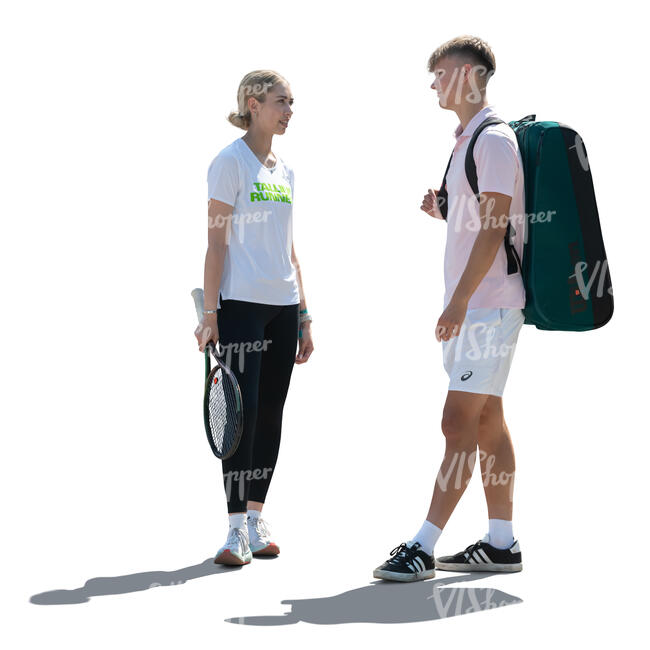 two cut out backlit tennis players meeting and talking