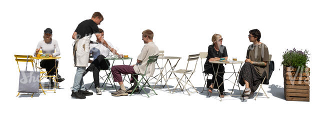 outdoor cafe with people sitting and talking