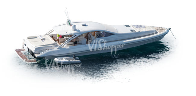 top view of a yacht with people on it