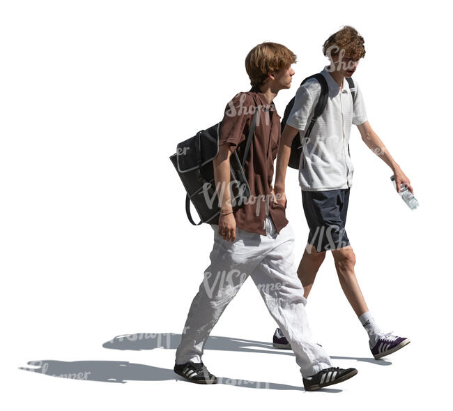 two cut out teenage boys walking