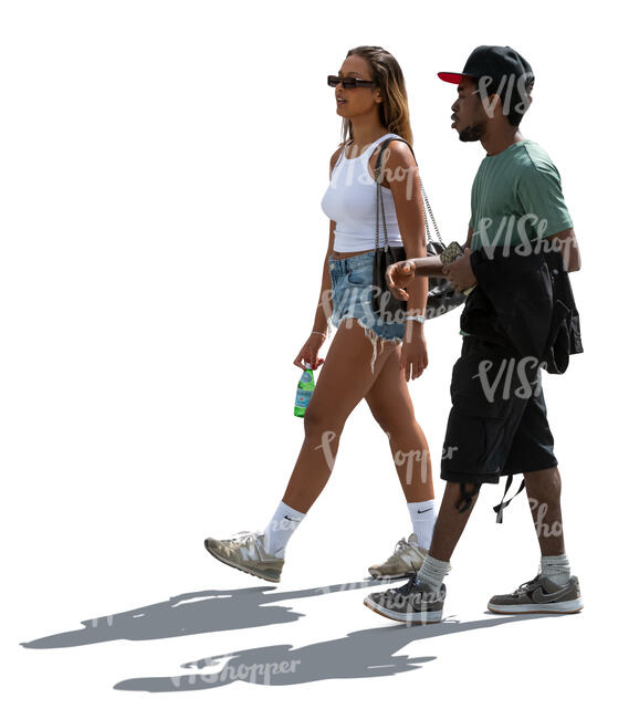two black people walking in backlight in summer
