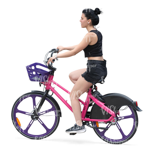 cut out woman riding a bike seen from side view