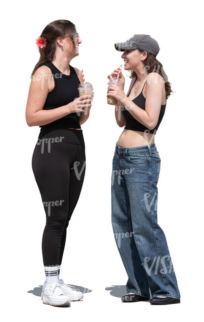two women in summer drinking ice coffee
