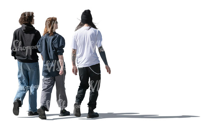three cut out young adults walking
