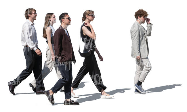 side view of a group of people walking
