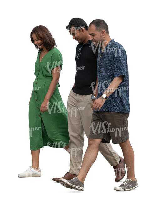 cut out group of three friends walking
