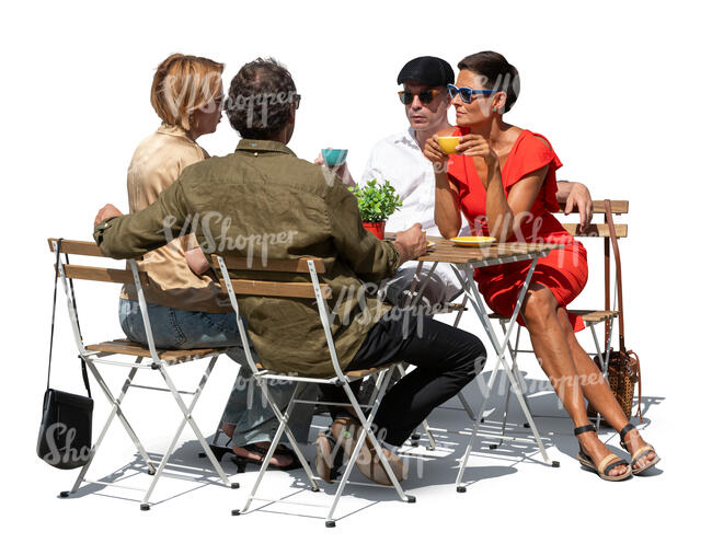 four adult friends sitting in a cafe