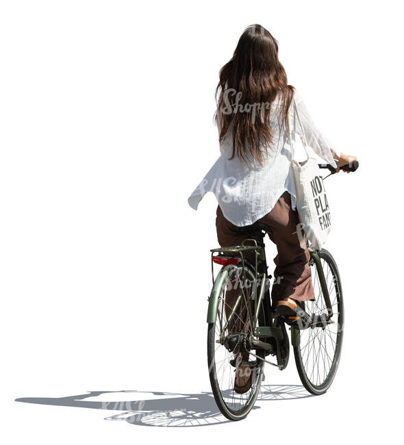 long haired woman riding a bicycle