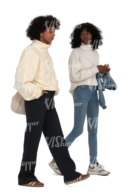 two women walking and talking