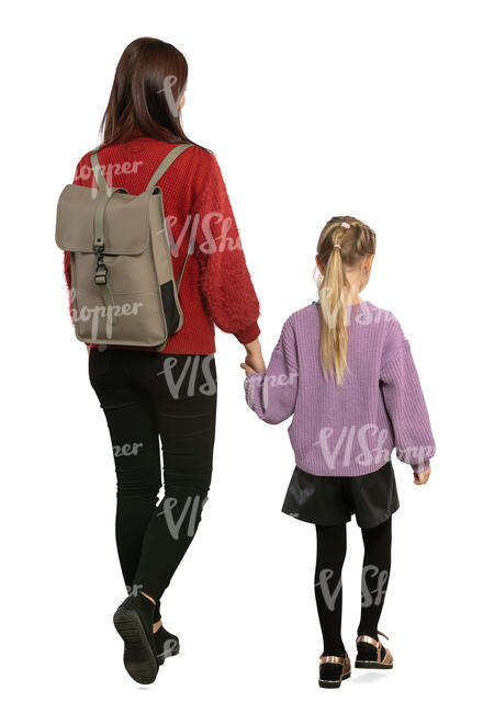 cut out mother and daughter walking hand in hand