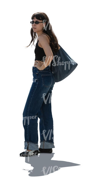 cut out woman standing and looking around