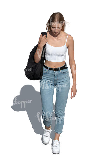 top view of a young woman walking
