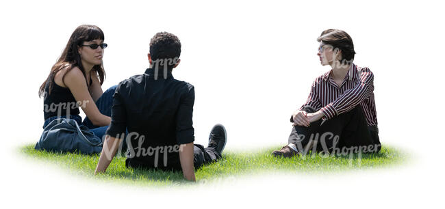 group of friends sitting on a grass and talking