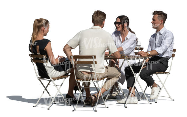 cut out group of fancy people sitting in a cafe