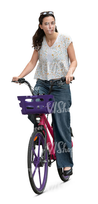 cut out woman riding a rental bike