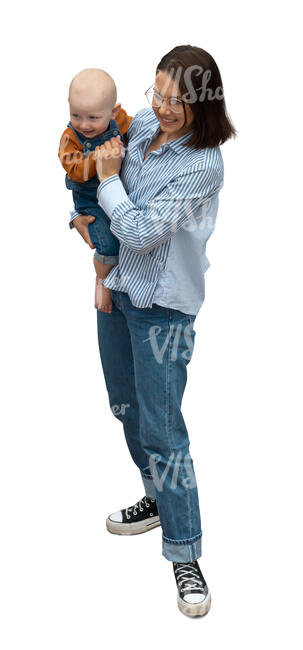 cut out woman with a baby standing seen from above