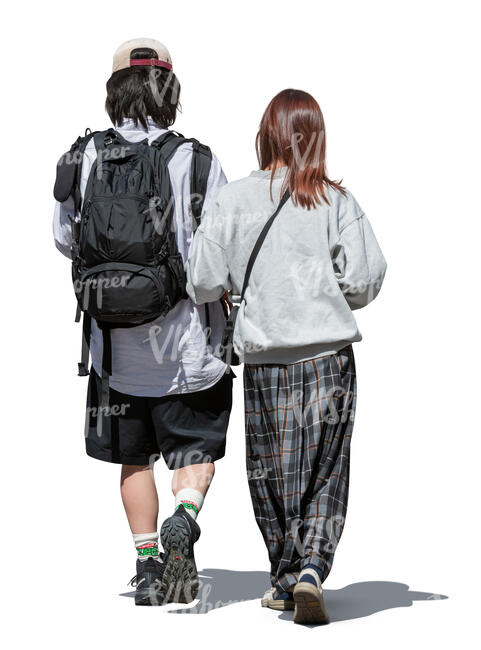 cut out asian couple walking arm in arm