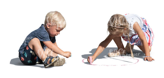 two children drawing on the street with chalks