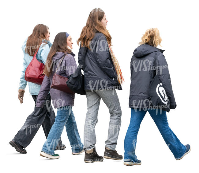 group of young women walking in autumn