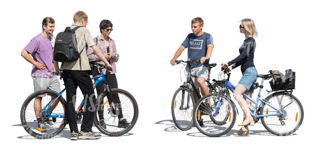 two cut out groups of young people with bikes meeting
