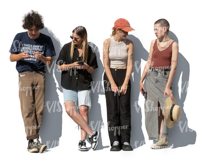 group of young people leaning against the wall