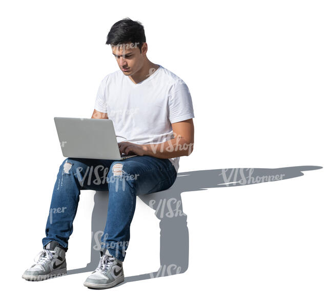 young indian man with a laptop sitting