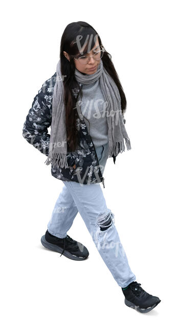 top view of a hispanic woman walking