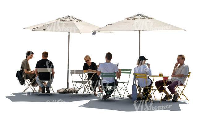 cut out backlit scene of people sitting in a street cafe