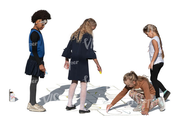 cut out girls playing hopscotch in the street
