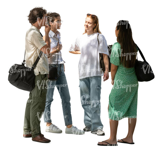 group of four people standing partially in the shadow