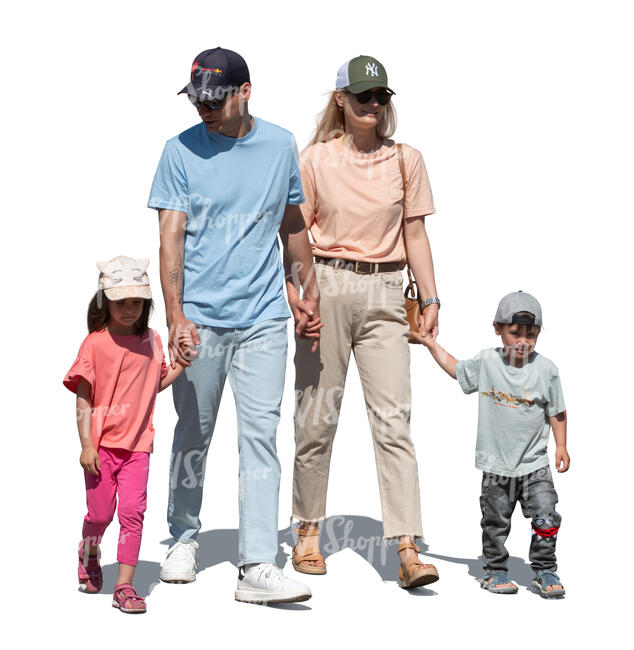 family with little kids walking