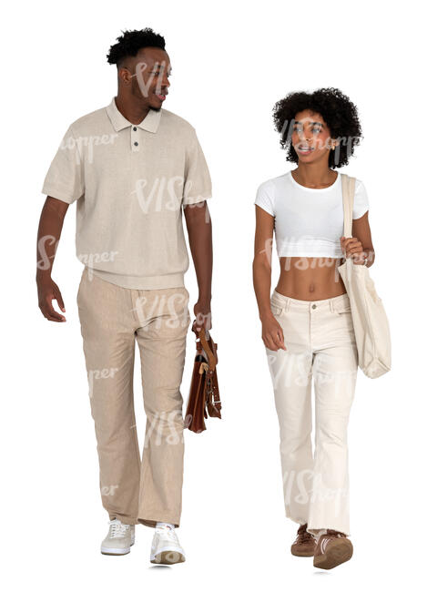 black man and woman walking