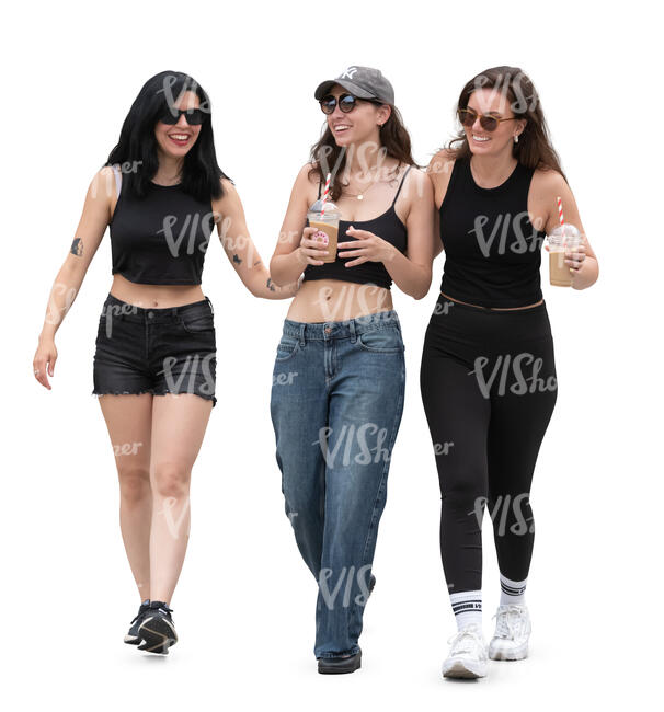 cut out three cheerful women walking