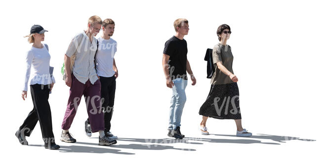 backlit group of young people walking