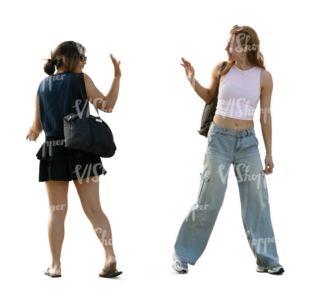 two women meeting and greeting in the street
